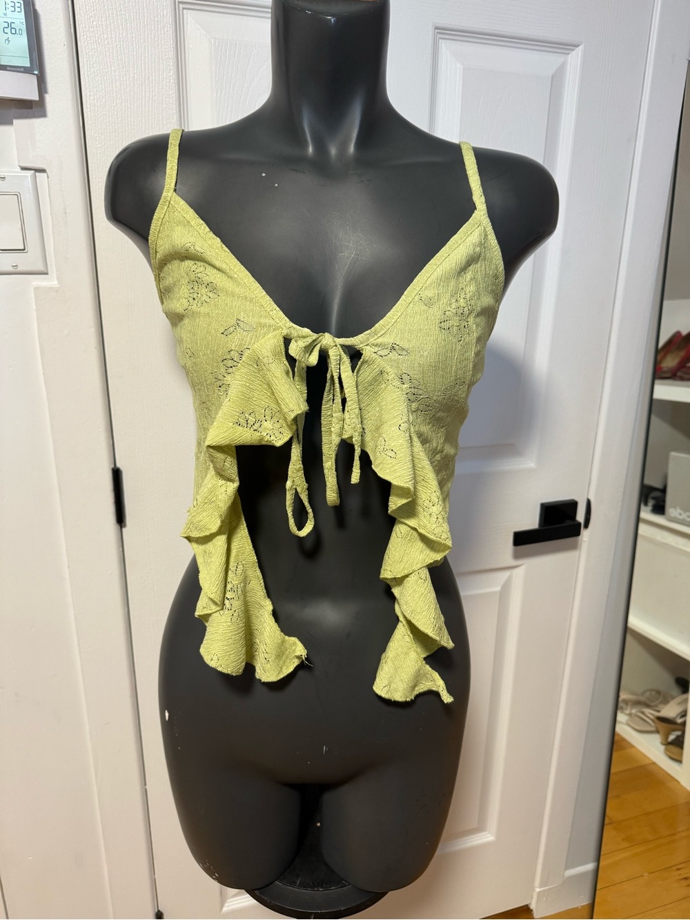 Lime Green Ruffle Tie-Front Crop Top